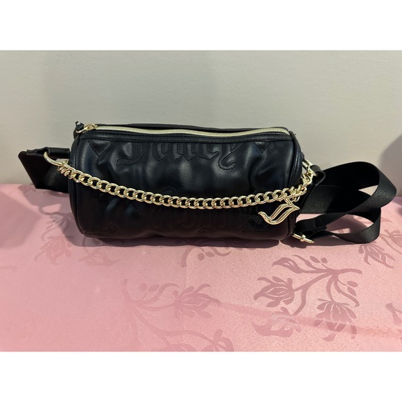 Juicy Couture Handbags - Juicy Couture Black Barrel Bag Crossbody Purse Gold Chain Embellished